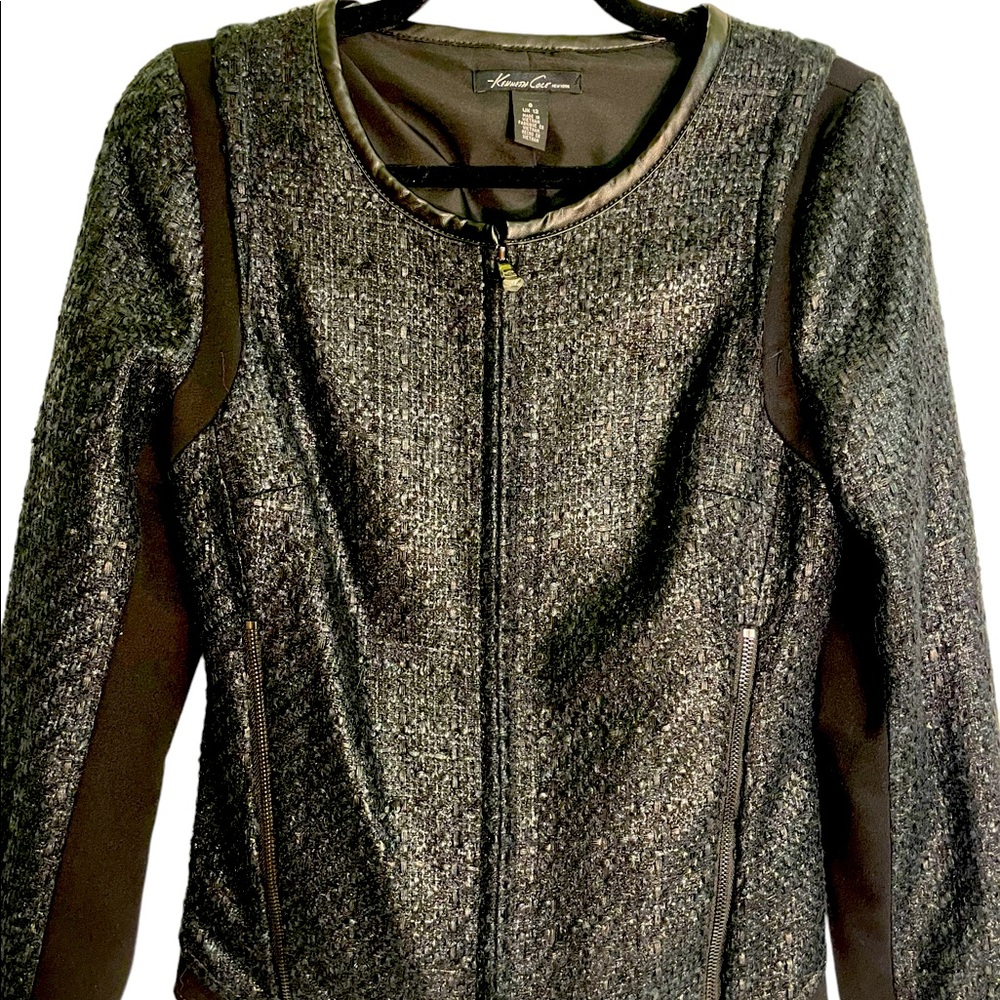 Kenneth Cole Womens Black Tweed Embroidered Jacket Size 8